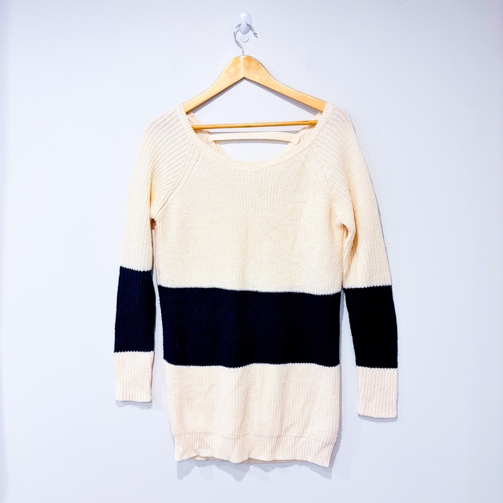 VERO MODA Beige knit sweater with navy stripe | Casual cozy |‎ Small